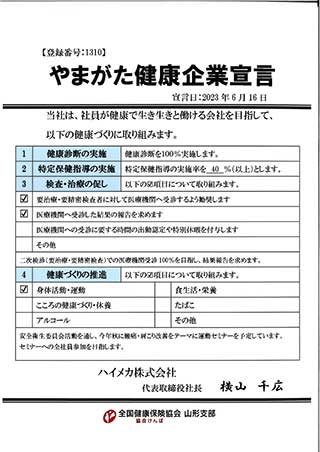 ハイメカ㈱ やまがた健康企業宣言 PDFイメージ画像